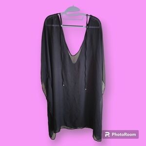 George Women's Black Sheer Chiffon Long Beach Swim Coverup Kaftan Size 3X